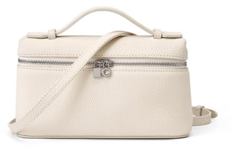 Versatile Box Genuine Leather Crossbody Bag, Adjustable Top Handle Purse, Beige