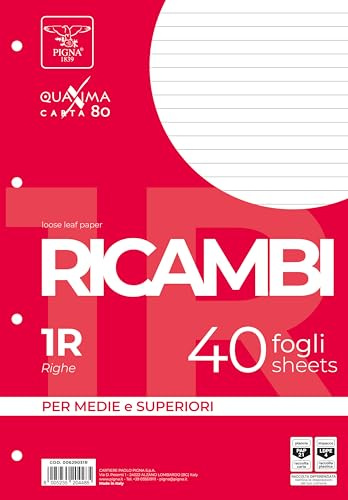 Pigna 00629031R, Icke-förstärkt ersättning, Rivning 1R, rader för medelstora och överre, 80 g papper, 40 ark förpackning