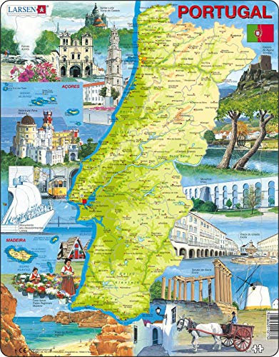 Larsen K71 Portugal - Map, Sights and Attractions, Portuguese Edition, 64 Piece Boxless Tray & Frame Jigsaw Puzzle