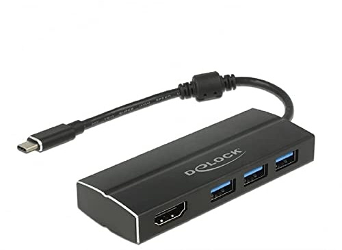 DeLock Adapter USB C 3.1 3X USB 3.0 A Hub + HDMI 4K, schwarz