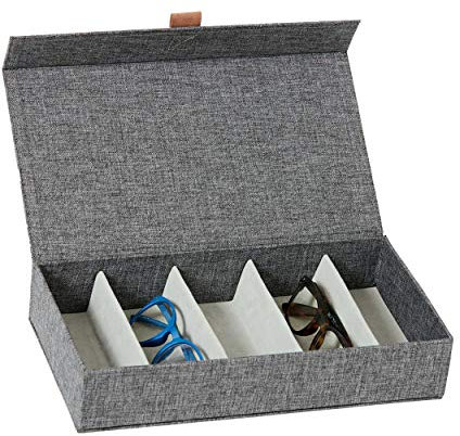LOVE IT STORE IT Premium Brillen Aufbewahrungsbox - Brillenbox für mehrere Brillen, innen Samt - Verstärkt mit Holz - Mit 5 Fächern - Grau - 30x17x6 cm