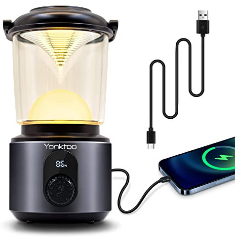 Yonktoo Camping Lights,Rechargeable Tent Lamp Lasting for 350Hrs,Waterproof Camping Lantern with LED Screen 5 Light Modes for Fishing, Hiking, Power Cuts