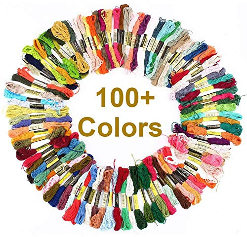 Kit di fili da ricamo – Set di fili di ricamo in cotone, 100 matasse da 8 metri, filo da ricamo in cotone, filo di punti cuciti, bracciale da ricamo