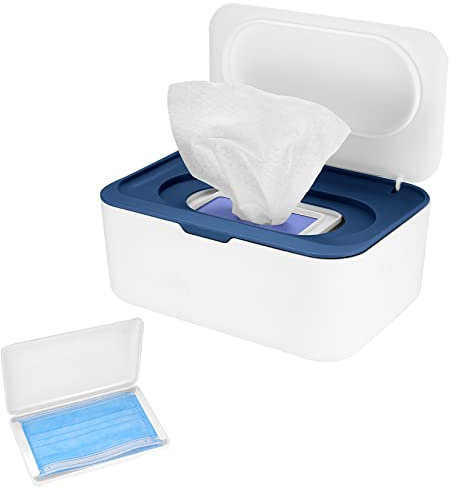 Feuchttücherbox, Taschentuchboxhalter, Babyspenderboxhalter, Feuchttücher mit Deckel, mit Aufbewahrungsbox(blau)