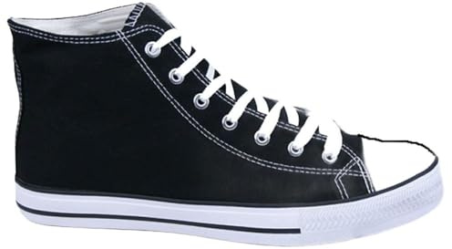 Divadames Womens High Top Lace Up Flat Canvas Pumps Ladies Casual Plain Shoes Size (Black, UK Footwear Size System, Adult, Women, Numeric, Medium, 4)