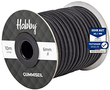 Habby Accessories Elastico per teloni, corda di espansione, corda in gomma per telone, corda di tensione, corda di tensione, corda ad alta elasticità, nero, 10 m, diametro 6 mm