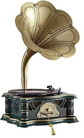 Vintage Gramophone, Retro Phonograph Vinyl Record Players, Bluetooth Audio Turntables, 7/9/12 Record Player with FM Stereo Radio and USB Play for Home Decor & Music Entertainment