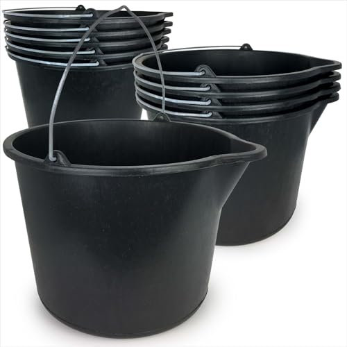 Gravidus Baueimer 12 Liter - Robuster BAU-Eimer mit Ausguss, Literskala und verzinktem Knopfbügel für Beton und Schutt (10 Stück)