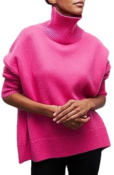 Maglione da Donna in Cashmere all'Uncinetto Lavorato A Maglia Maglione A Collo Finto Pullover Sciolto Solido Maglioni Casual Rose S