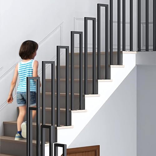 OVLRIJP Treppengeländer Innen, U-förmiger Treppengeländer, Geländer Treppe Innen, Handlauf Schwarz aus Metall, Geländer U Form für Dachboden, Veranda, Außen, 90cm
