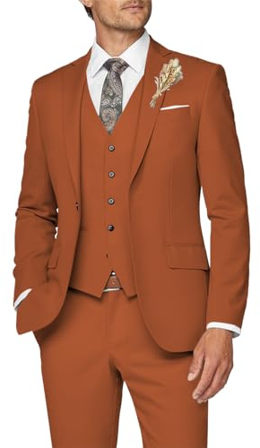 Wangyue Costume 3 pièces pour Homme - Coupe ajustée - Costume d'affaires Formel - Marié, Bal, Smoking, dîner, Orange, Taille L