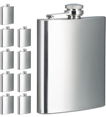 Relaxdays Petite flasque Pratique, Lot de 10, 200 ML, fiole en Acier Inoxydable, pour Vos Excursions, argentée