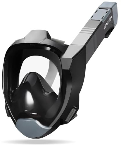 Supertrip Schnorchelmaske Erwachsene, Kurzstrecken Schnorchel Schnelle Einatmung von Sauerstoff Tauchermaske, CO2 sichere Sportkameras Kompatible Vollgesichtsmaske (Black-Gray, L/XL)