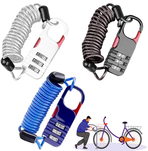AZSJML 3 Stück Helmschloss Fahrradschloss Kabelschloss Zahlenschloss, Helmschloss Motorrad, Zahlencode Helmschloss, Bike Lock Zahlenschloss für Gepäck, Motorräder, Roller, Autotüren, Garagen