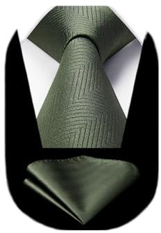 HISDERN Corbatas de Hombre Verde Oliva Corbata y Pañuelo de Bolsillo Color Sólido Boda Formales Business Modernas Fiesta Oficina