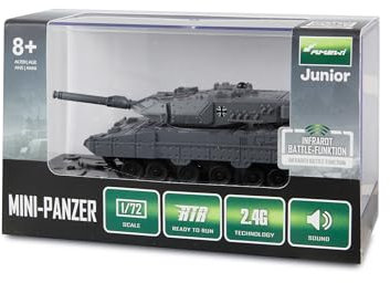 Amewi RC Leopard II Mini-Panzer mit IR-Battle-Funktion ferngesteuert 1:72 RTR Kinder ab 8 Jahre, Grau