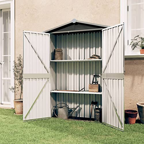 IKAYAA KAYAA Cobertizo Exterior de Metálica Armario de Exterior para Herramientas 116x45x175 cm, Caseta de Jardín de Metálica con 2 Puertas para Almacenamiento de Herramientas Gris Antracita