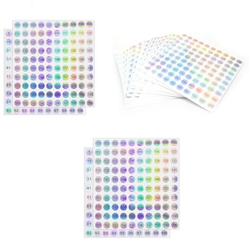 YFaith 2000 Pezzi Numeri Adesivi, 1-200 Adesivi Numeri, Rotondo 1 cm Laser Etichetta Numeri Autoadesiva, Adesivi Numerati, per Diario, Album Fotografico, Organizzazione Armadietto