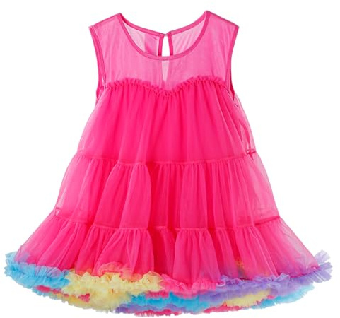 LACOFIA Vestito Tutu Bambina in Tulle Multistrato Abito Estivi Principessa per Feste di Carnevale/Compleanno Fucsia 7-8 Anni