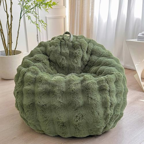 LIFEREVO Kids Fluffy Faux Rabbit Fur Bean Bag Chair Cover (No Filler), Soft Fuzzy Stuffed Animal Storage Bubble Moss Bean Bag for Plush Toys, Cute Shaggy Furry Beanbag Cover Kids Girls, Sage Green