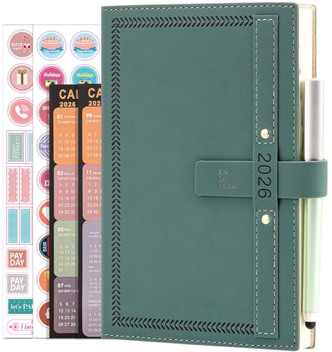 2026 Diary A5 Page a Day Full Year Planner, Diary 2026 from Jan 2026 to Dec 2026, Daily Monthly Planner with Calendar, Pen, Pen Holder, Month Tabs, inner Pocket (Green)