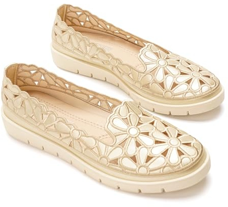 GLAMORA Bailarinas Mujer Caladas Diseño Floral Zapatos Planos Plataforma Ligera Suela Flexible Antideslizante Plantilla Blanda Cómodas Transpirables Calzado Verano
