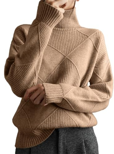 Jersey Mujer Invierno Otoño Cuello Alto Suéteres Suave Manga Larga Oversize Sueter Casual Cómodo Jerséis de Punto Básico Sweater Elegante Jersey Mode Pullover Tops Ligero Cálido Camiseta