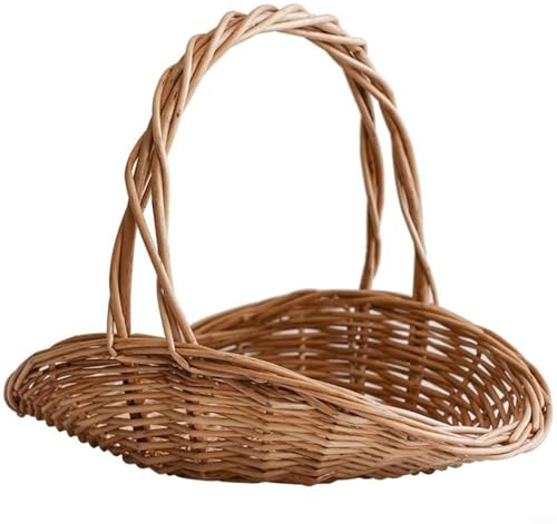 GANCEI Wicker picknickkorg, pilkorg med handtag, oval rottingförvaring för frukt, trädgård eller heminredning för utemiddagar (stor storlek)