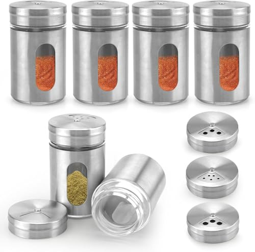 6 barattoli per spezie con inserto per spargimento, barattoli per spezie, coperchio in acciaio inox, mini spargispezie in vetro come contenitore per spezie, organizer per spezie, per utensili da