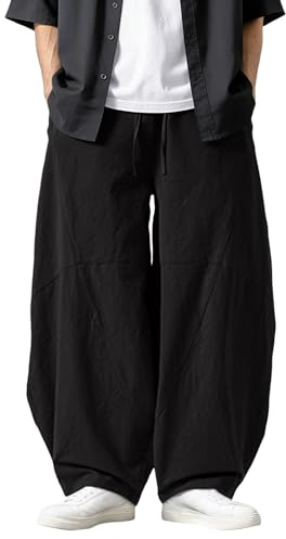Generico Pantalon de Tai Chi confortable pour homme et femme Kung Fu uniforme pour arts martiaux Qigong Wing Chun Shaolin Jambe large à Contraste de route Hiohop pour Gym Basket, Noir , 4XL