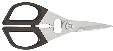 Miyabi Kitchen Shears, Precisely Sharpened Stainless Steel Blades, Long Lasting Sharpness, Smooth Cutting Accuracy, Handles Designed for Comfort, Screw Cap and Bottle Cap Opener, Made in Japan