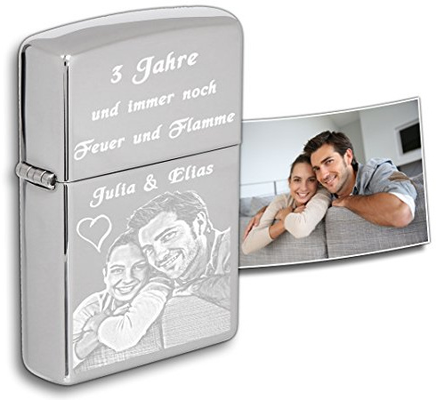 Briquet Authentique avec Photogravure | Chromé Poli, Chrome High Polished | Compatible avec Zippo