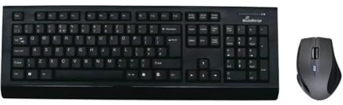 MediaRange kabelloses Funk-Tastatur und 5 Tasten Funk-Maus Set, QWERTY (englisch/UK) Layout, PC Tastatur Set mit kabellosem USB 2.0 Empfänger, spritzwassergeschützt & höhenverstellbar