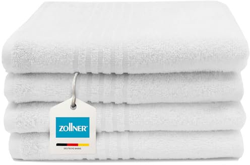 ZOLLNER 4 Toallas de Mano para Lavabo, 50x100 cm, algodón 100%, Blancas