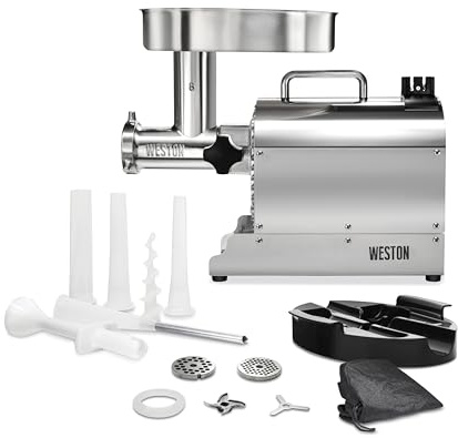 Weston Pro Series Electric Meat Grinder, Commercial Grade, 560 Watts, .75 HP, 6lbs. Per Minute, Stainless Steel (10-0801-W)