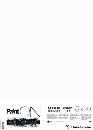 Clairefontaine 975813C PaintOn Mappe (mit 20 Bögen, 250 g, 100% reines Zellulosepapier mit leichter Körnung, 50 x 65 cm, ideal für Multitechniken) extraweiß