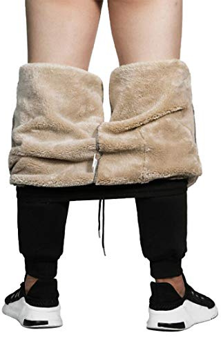 MANLUODANNI Men's Tapered Fleece Cuff Pants Black-XL