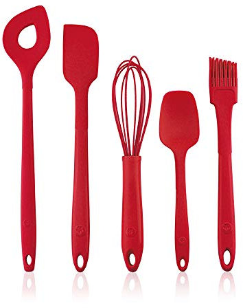 Kochblume Back Set 5-teilig | Backlöffel, Teigschaber M, Flexlöffel S, Schneebesen M, Pinsel S | in der bunten Box (rot)