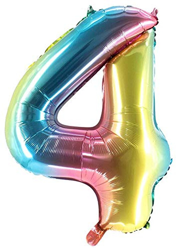 Party Factory XXL Folienballon Zahl 4, Luftballon 100cm, multicolor, Geburtstag, Abi, Jubiläum, Party Ballon, Heliumballon, Deko