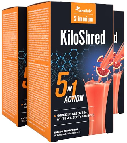 Sensilab Slimmium KiloShred 5-in-1 - Morosil, Grüner Tee, Weißer Maulbeerextrakt, Hibiskus, Vitamin C und Zink - 30 Beutel für 30 Tage - Abnehmeffekt - Glutenfrei, Vegan