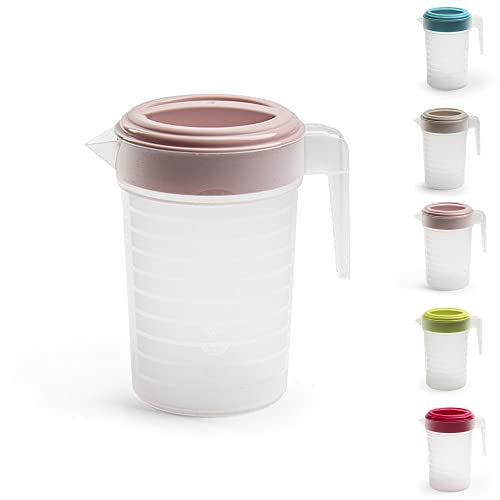 PLASTIFIC Food Grade Jug - Perfect for Stock Gravy - Microwave Safe - Kitchen Homebrew Liquids - Microwave Safe Pitcher (with Pink Lid, 1L)