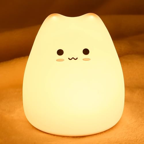 Cat Night Light for Kids, 7 Color Baby Night Light Newborn, Cat Nursery Night Lamp with Battery Powered, Cute LED Multicolor Decoration Gifts for Kids Children Baby