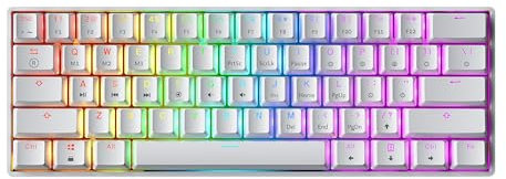Teclado mecánico GK61 Hot-Swap para gaming - 61 teclas con retroiluminación RGB LED multicolor para jugadores de PC/Mac (Gateron Optical Silver, Blanco)