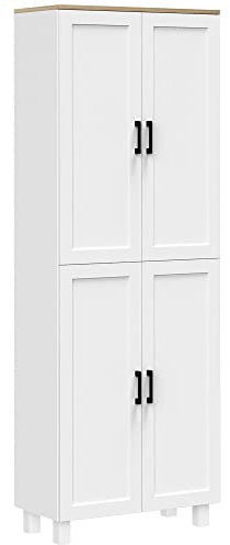HOMCOM Alacena de Cocina Armario de Cocina Mueble Auxiliar con Puertas y Estantes Ajustables Antivuelco para Comedor Salón 60x30x171 cm Blanco