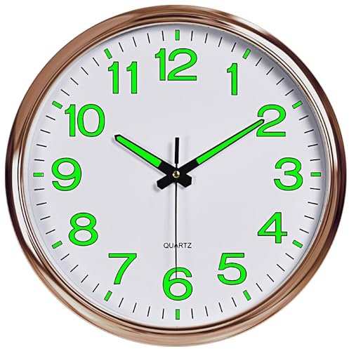 ALEENFOON Leuchtende Wanduhr, Fluoreszierend Wanduhren 30 cm, Wanduhr Ohne Tickgeräusche, Nachtlicht Wanduhren Modern, Zuhause Wand Uhr für Wohnzimmer,Schlafzimmer, Küche,Büro (Roségold)