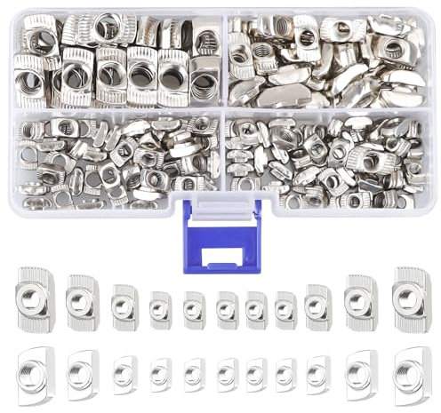 DesertBoy 170 Pezzi T-Nut M4 M5 M6 M8 Dado a T-Scanalatura Dadi a T Dado Testa Martello in Acciaio al Carbonio Nichelato Kit Dado con Testa a Martello T Dado Testa Martello Scanalatura T-Nuts