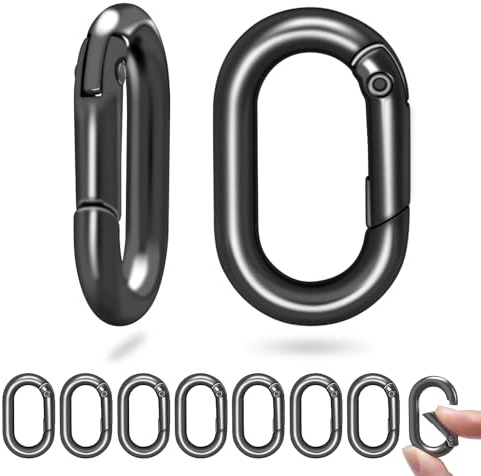 10Pack 1 Inch Small Carabiner Clip Metal Tiny Oval Carabiner Spring O Rings Hooks for Paracord Lanyard Keychain, Car Key Rings Hook, Dog Tag Clips, Purse Keychain Replacement (Gunmetal Black)