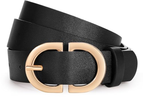 WHIPPY Women Leather Belt for Jeans Trousers Dresses Ladies Fashion Belt with Gold Buckle,Black 32