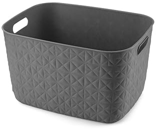 CURVER Softex 19 Litre Storage Basket - Elegant Design - Lightweight, Stackable and Practical - 100% Recycled - 37 x 29 x 22 cm - Grey