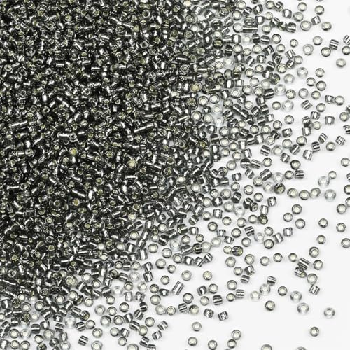 Bulk Seed Beads 110 Grams About 9800pcs, 2mm 12/0 Gray Glass Craft for Making Earrings, Bracelets, Pendants, Waist Jewelry,DIY Handmade Seed Beads(Gray Silver Core)
